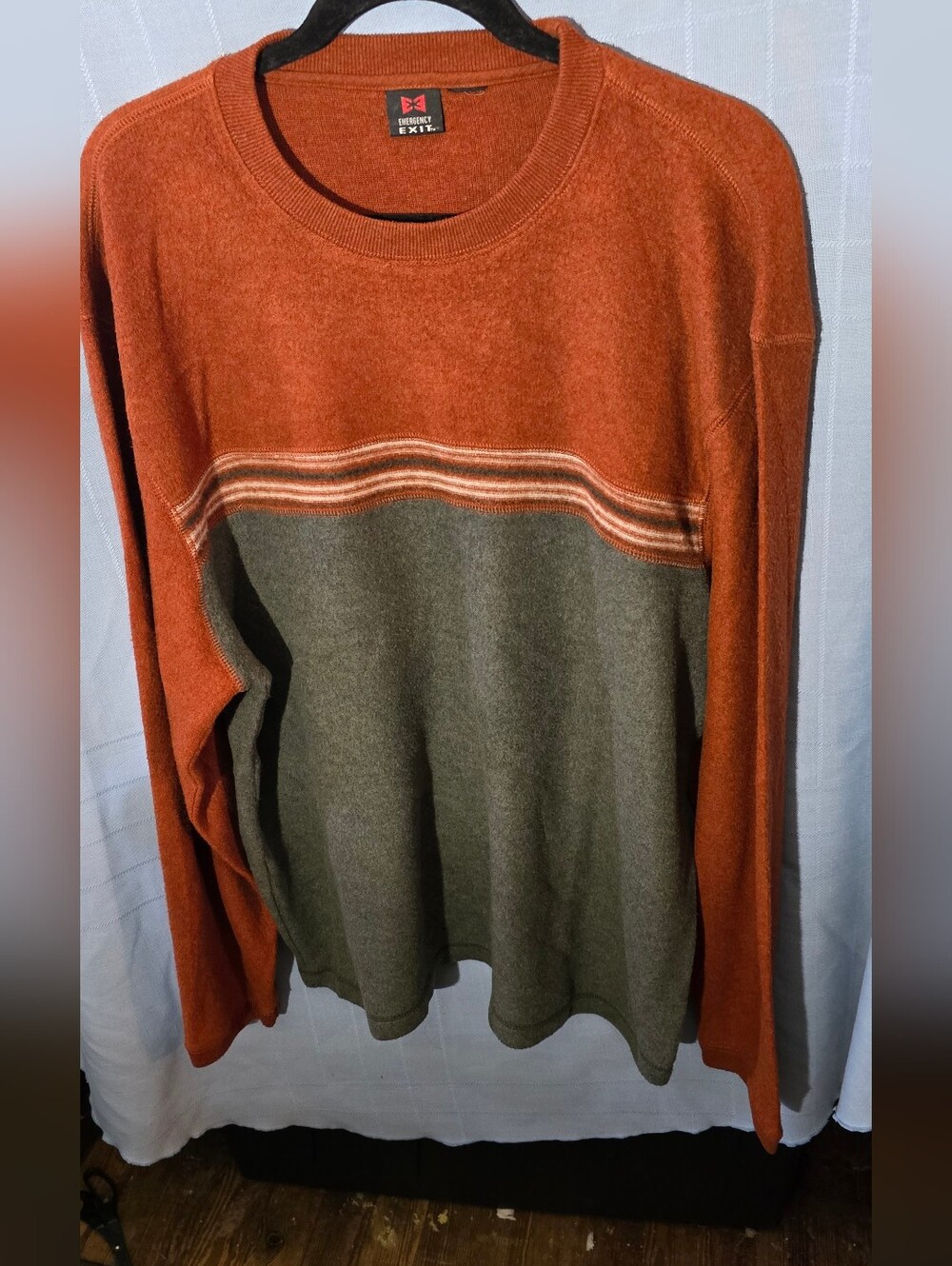 Emergency Exit Rust Orange & Olive Colorblock Crewneck Sweater